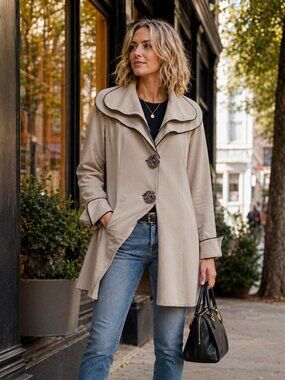 Vintage Design Today’s Women's Double Layered Collar Coat Large